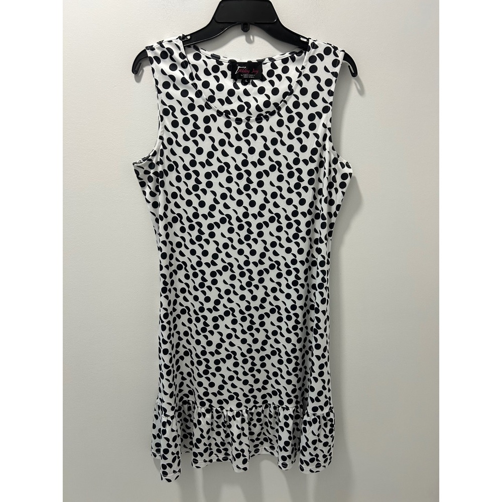 Abby Joy Tango Mango Polka Dot Ruffle Hem Shift Dress Large Black White